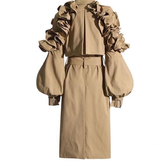 🔥RARE🔥NWT🏷️✨ATHINA RUFFLE SHOULDER PUFF SLEEVE LONG TRENCH COAT🤩SZ M & 1X‼️ - Picture 4 of 6